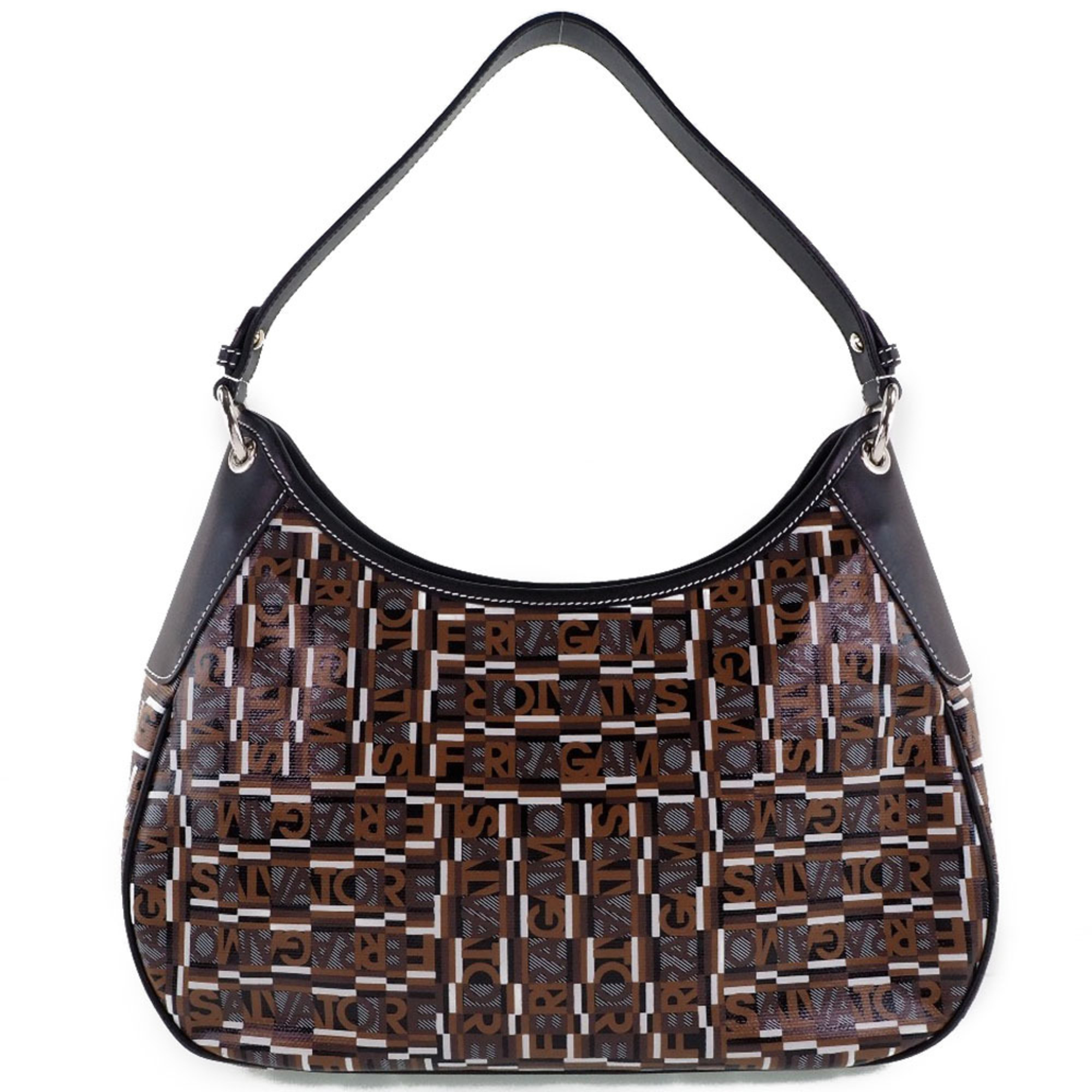Salvatore Ferragamo One Shoulder Logo Au-21/A358 Pvc Black Women's Bag